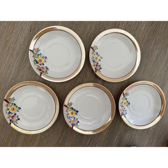 Antique Lusterware Demitasse Set Of 5, Japanese Hand-Painted - Picture 5 of 9